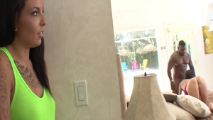 Petite brunette Rico Strong hardcore orgy receiving facial