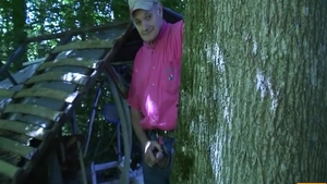 Very hot brunette voyeur cumshot in public