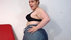 Solo girl teasing very fat wearing jeans