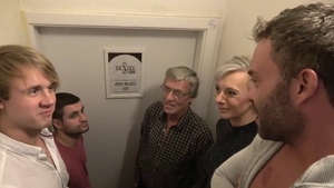 Short hair swinger cumshot in the club