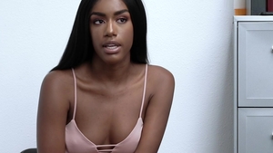 Ebony in uniform interracial pounding at castings