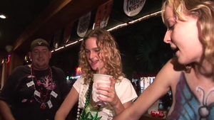 Nebraska Coeds - Shaved blonde pussy licking in the bar