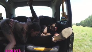 Female Fake Taxi: Busty female pussy licking in the car